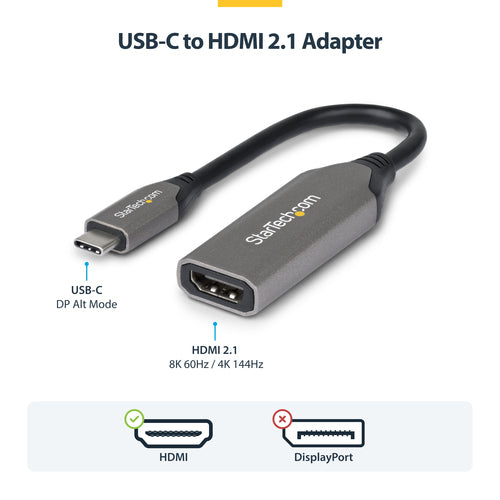 STARTECH.COM USB-C TO HDMI ADAPTER, 8K 60HZ / 4K 120HZ, USB C TO HDMI 2.1, 3 YR