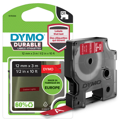 1978366 - Dymo D1 Wht on Red 12mm x 3m