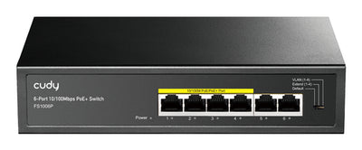 CUDY FS1006P - 6-Port 10/100M Unmanaged PoE+ 60W Desktop Switch Metal Case 4-Port IEEE 802.3at PoE+