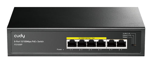 CUDY FS1006P - 6-Port 10/100M Unmanaged PoE+ 60W Desktop Switch Metal Case 4-Port IEEE 802.3at PoE+