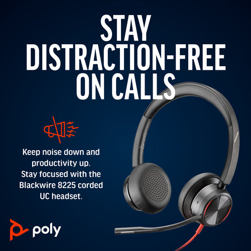 Poly Blackwire 8225 Stereo Microsoft Teams Certified USB-C Headset+USB-C/A Adptr
