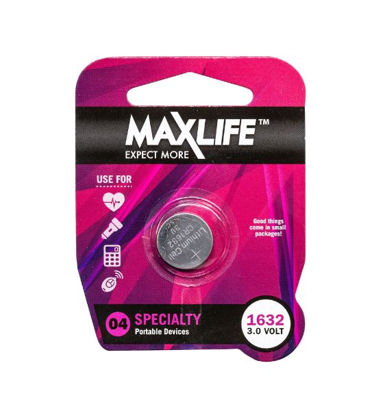 MAXLIFE BAT1632 - CR1632 Lithium Button Cell Battery 1Pk