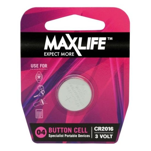 MAXLIFE BAT2016 - CR2016 Lithium Button Cell Battery 1 Pack
