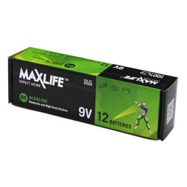 MAXLIFE BAT9V-A12 - 9V Alkaline Battery 12 BULK Pack