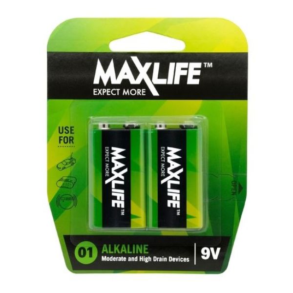 MAXLIFE BAT9V-A2 - 9V Alkaline Battery 2 Pack