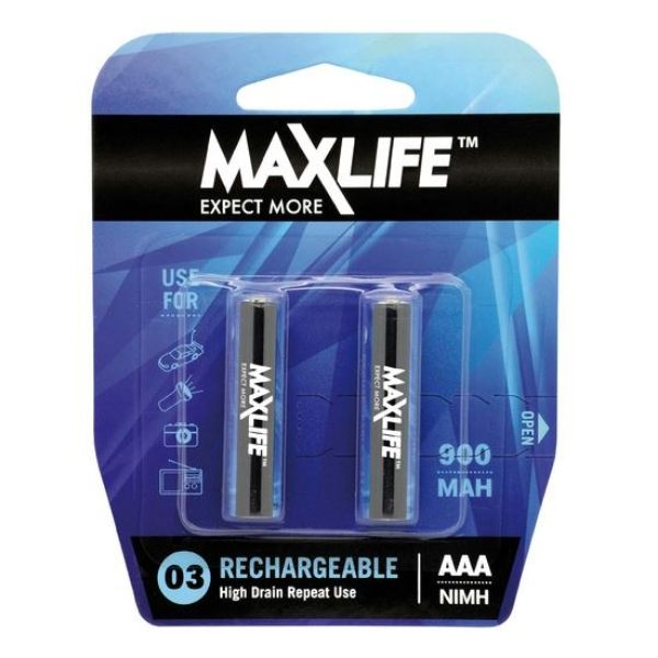 MAXLIFE BATAAA-R2 - AAA Rechargeable Battery NIMH 900mAh 2 Pack