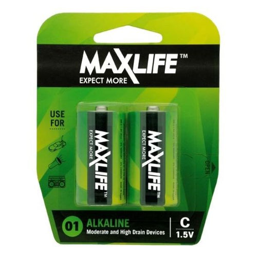 MAXLIFE BATC-A2 - C Alkaline Battery 2 Pack Long Lasting Alkaline Formula. Designed For Everyday & High