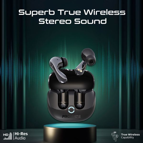 PROMATE BATON-BLK - In-Ear HD Bluetooth Earbud Hybrid ANC TWS w/ Intellitouch Includes 500mAh Recharging