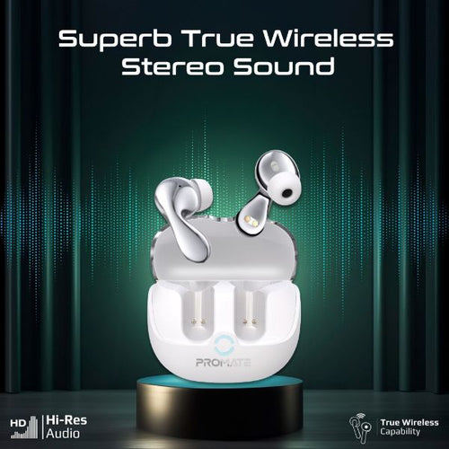 BATON-WHT - PROMATE BATON-WHT - In-Ear HD Bluetooth Earbud Hybrid ANC TWS w/ Intellitouch 500mAh Recharging Battery