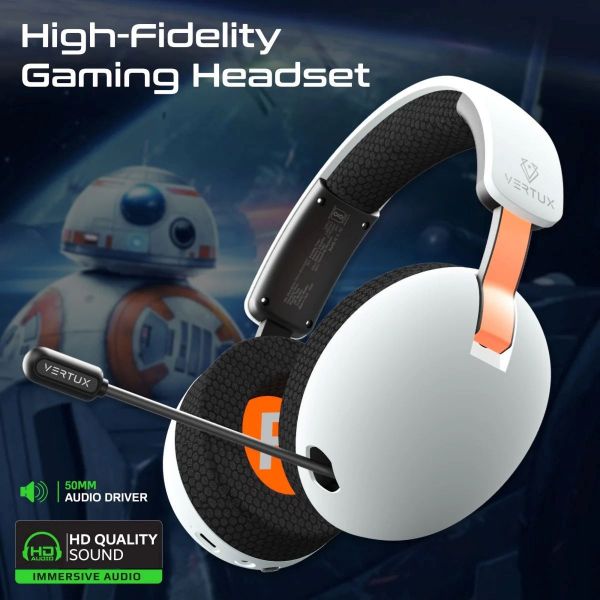VERTUX BB-8 - High Performance Wireless BT Gaming Headset Retractable Mic Up to 80Hrs Playback