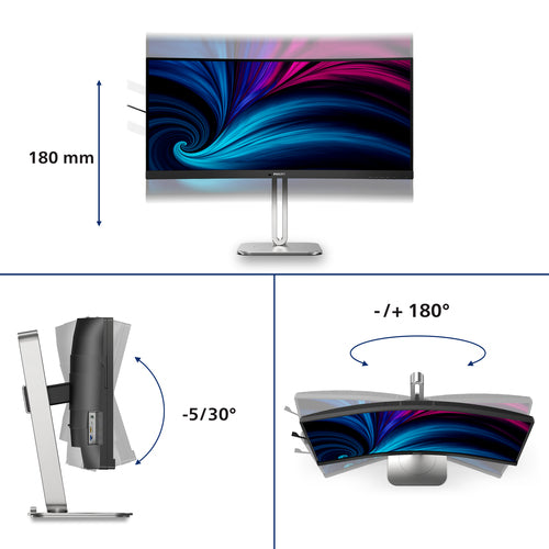 34B2U5600C/75 - PHILIPS 34B2U5600C/75 34" 21:9 CURVE WQHD, HDMI,DP,USB-C,RJ45,SPKR,H/ADJ,4YR