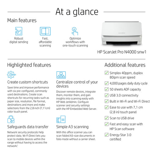 HP 6FW08A - ScanJet Pro N4000 snw1 Sheet-Feed Scan