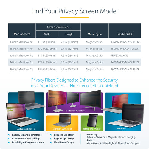 STARTECH.COM 16-INCH MACBOOK PRO 21/23 LAPTOP PRIVACY SCREEN, MAGNETIC, 2 YR
