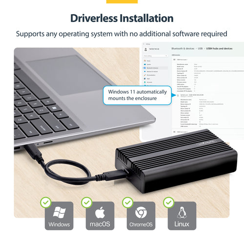 STARTECH.COM USB4 M.2 NVME ENCLOSURE, 40GBPS EXTERNAL USB-C SSD ENCLOSURE, 2 YR