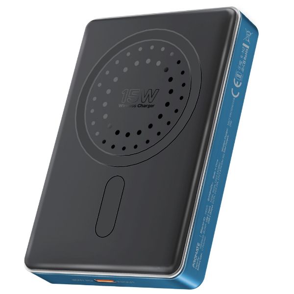 PROMATE BLADE-10-BL - 10000mAh UltraSlim Wireless Charging 15W MagSafe 20WPD USB-C In/Out Port Smart