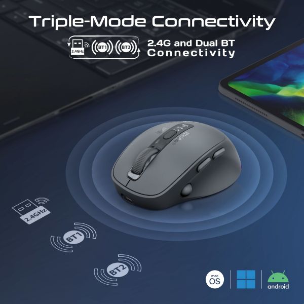 BLIX-3M-BLK - PROMATE Silent-Click Wireless Mouse with Rechargeable Battery. 2.4G & BT Connect
