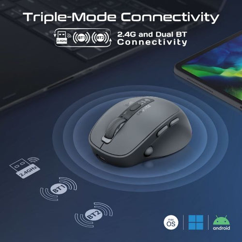 BLIX-3M-BLK - PROMATE Silent-Click Wireless Mouse with Rechargeable Battery. 2.4G & BT Connect