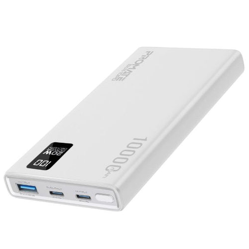 BOLT-10PD-WHT - PROMATE BOLT-10PD-WHT - 10000mAh Super Slim Smart Charging Power Bank 20W Dual USB-C & 1x 22.5W USB-A QC 3.0