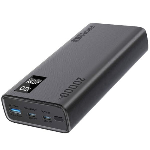 BOLT-20PD-BLK - PROMATE BOLT-20PD-BLK - 20000mAh Super Slim Smart Charging Power Bank 20W Dual USB-C & 1x 22.5W USB-A QC 3.0