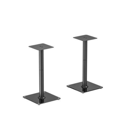 BRATECK BS-76M - 24'' Aluminium/Glass Floor BookShelf Speaker Stand Tempered Glass Base w/ Floor