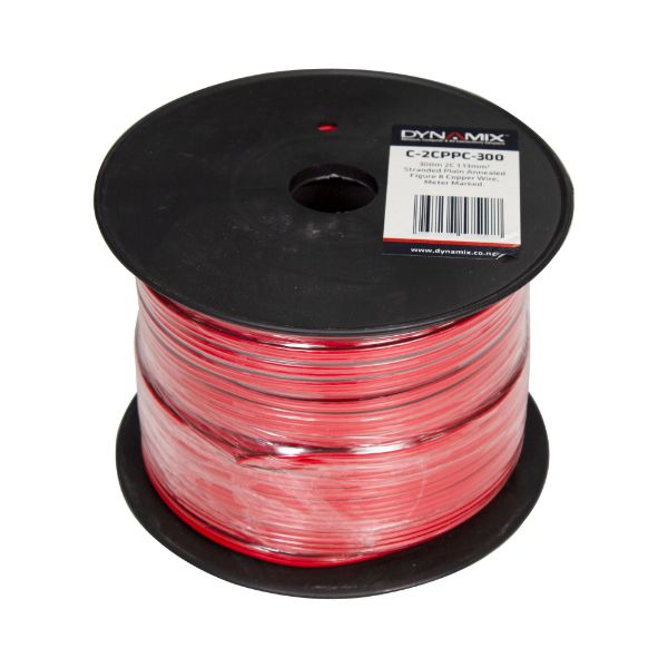 DYNAMIX C-2CPPC-300 - 300m 2x Core 1.13mm Bare Copper Red/Black Trace Figure Parallel Power Cable Meter