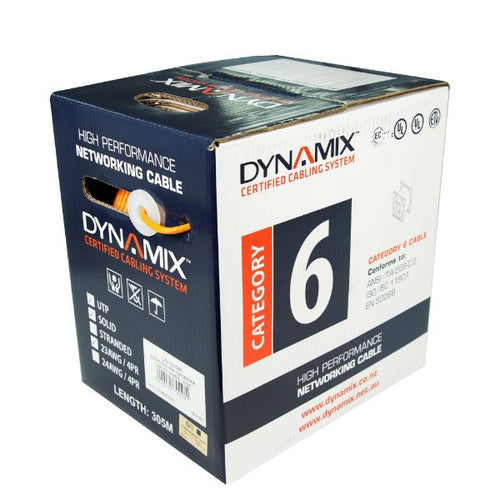 C-C6-SLDORA - DYNAMIX C-C6-SLDORA - 305m Cat6 Orange UTP Solid Cable Roll 250MHz 23AWGx4P PVC CM UL Rated Jacket
