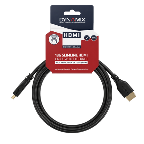DYNAMIX C-HDMIHSE-5 - 5m HDMI 10Gbs Slimline High-Speed Cable w/ Ethernet. Max Res: 4K2K@24/30Hz