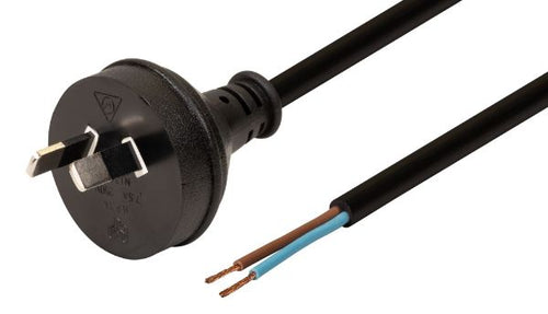 DYNAMIX C-PB2C75-2 - 2M 2-Pin Plug to Bare End 2 Core 0.75mm Cable Black Colour SAA Approved