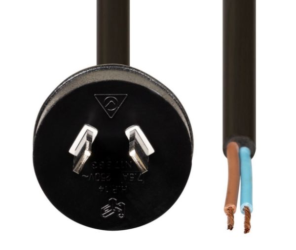 DYNAMIX C-PB2C75-2 - 2M 2-Pin Plug to Bare End 2 Core 0.75mm Cable Black Colour SAA Approved