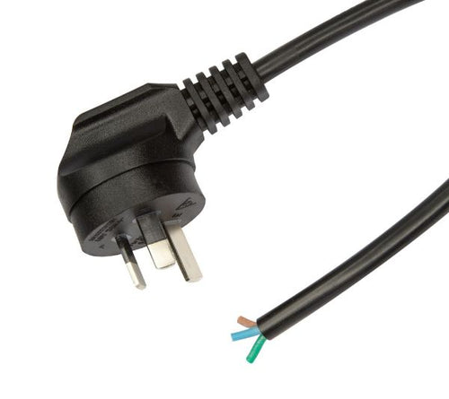 DYNAMIX C-PB3C10-3RA - 3m 3-Pin Right Angled Plug to Bare End 3 Core 1mm Cable Black Colour SAA Approved