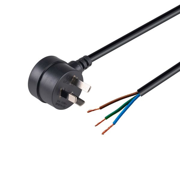 DYNAMIX C-PB3C10T-2 - 2M 3-Pin Tapon Plug to Bare End 3 Core 1mm Cable Black SAA Approved