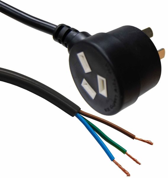 DYNAMIX C-PB3C10T-3 - 3M 3-Pin Tapon Plug to Bare End 3 Core 1mm Cable Black SAA Approved