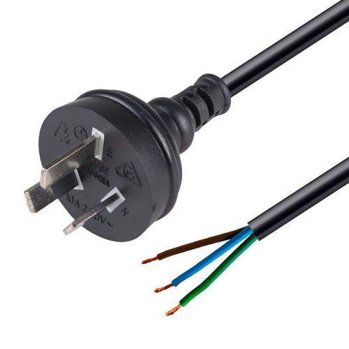 DYNAMIX C-PB3C75-2 - 2M 3-Pin Plug to Bare End 3 Core 075mm Cable Black Colour SAA Approved