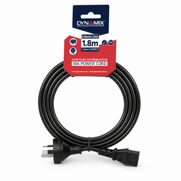 DYNAMIX C-POWERC - 1.8M 3-Pin Plug to IEC C13 Female Plug 10A SAA Approved Power Cord. 1.0mm copper core.
