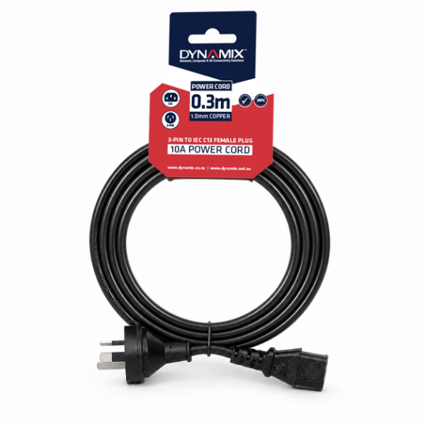 DYNAMIX C-POWERC - 1.8M 3-Pin Plug to IEC C13 Female Plug 10A SAA Approved Power Cord. 1.0mm copper core.