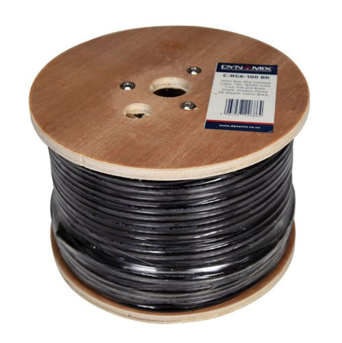 DYNAMIX C-RG6-100-BK - DYNAMIX 100m Roll RG6 Shielded Cable. Black. 75ohm. 18AWG solid core. Foil and braid shield.