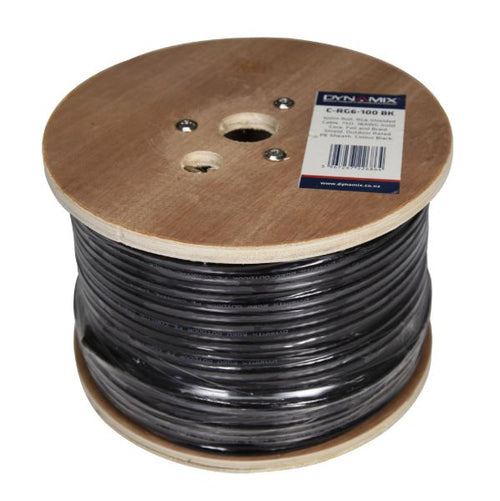 DYNAMIX C-RG6-305 - 305m Roll RG6 Shielded Cable Black 75ohm 18AWG Solid Core Foil/Braid Shield SKY APPROVED