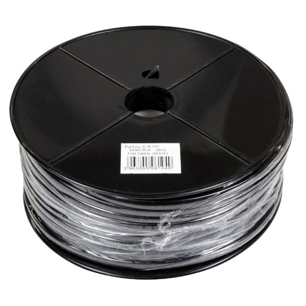 C-RJ11-R102 - DYNAMIX 100m Roll 6-Wire Flat Cable 28 AWG, Black colour