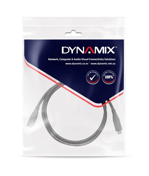 DYNAMIX C-U3-1CC-1 - 1M 60W USB 3.1 USB-C Male to USB-C Male Cable 5V/3A Speed Gen2 (Up to 10Gbps)