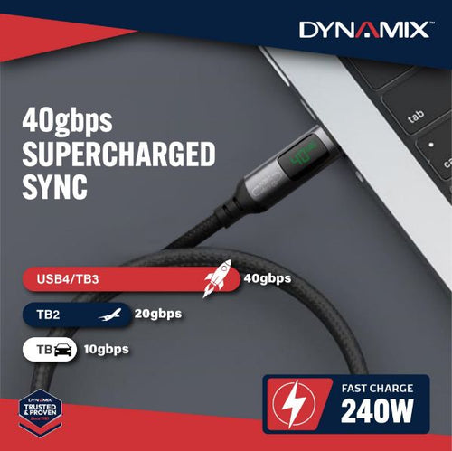 DYNAMIX C-U4-CCPR-1 - 1M 240W (5A/48V) USB4 USB-C 40Gbps, LCD Display, Up to 8K@120Hz