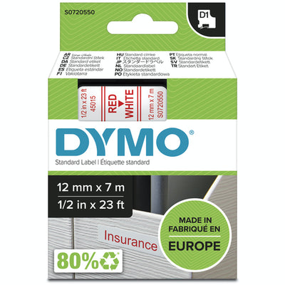 S0720550 - Dymo Red on Wht 12mmx7m Tape