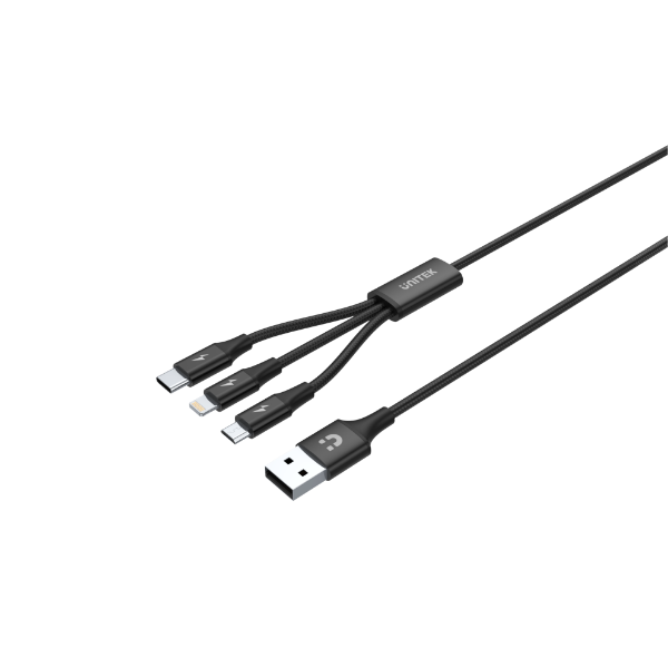 UNITEK C14049BK - 1.2m USB 3-in-1 Charge Integrated USB-A to Micro-B Lightning Connector & USB-C