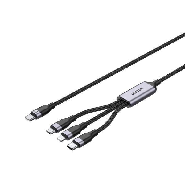UNITEK C14101AGY-1-5M - 1.5m 20W 3in1 USB-C Data & Charge Cable USB-C Lightning & Micro USB Connectors. Multi