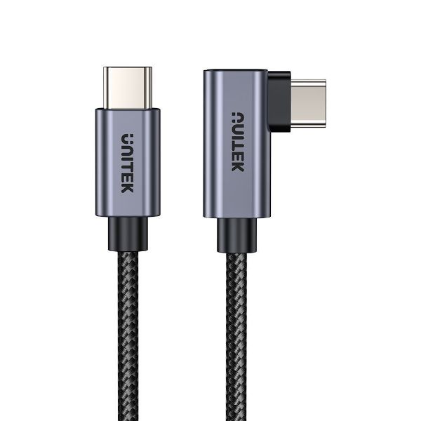 UNITEK C14123BK-3M - 3m USB-C to Right Angled 90 Degree USB-C Connector. Supports 100W PD Fast Charging