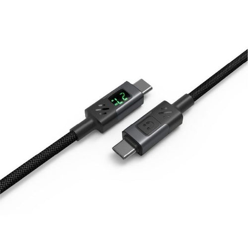 C14158A-3M - UNITEK 3m 60W PD USB-C to USB-C Nylon Braid Cable with LED Display Supports Mobile/Laptop Charging, Monitor Real-time Charging Wattage, Supports up to 480 Mbps @ USB2.0, Black.