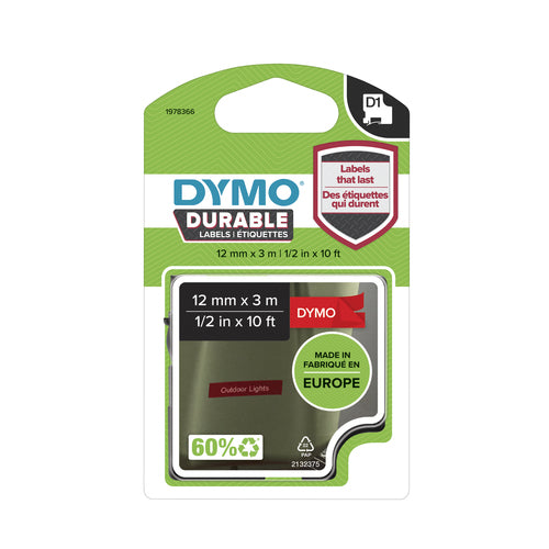 1978366 - Dymo D1 Wht on Red 12mm x 3m