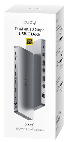 CUDY CS700 - 13-in-1 Multi-port 10Gbps Slim USB-C Dual 4k Docking Station 150W PSU. Inc 2x DP 1.2 2x
