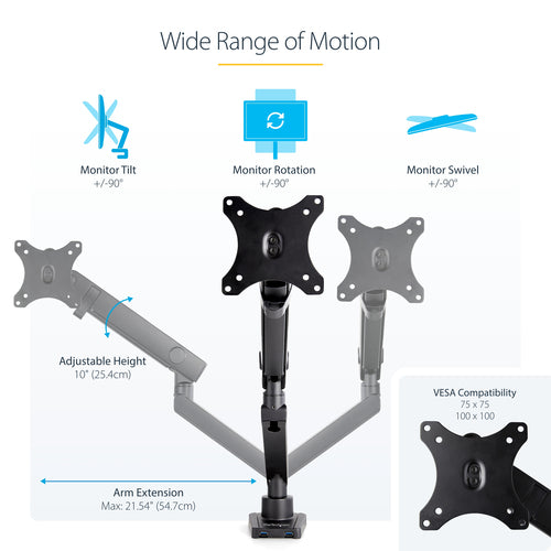 STARTECH.COM SINGLE DESK MOUNT MONITOR ARM - 2 BUILT-IN USB 3.0 PORTS, 2 YR