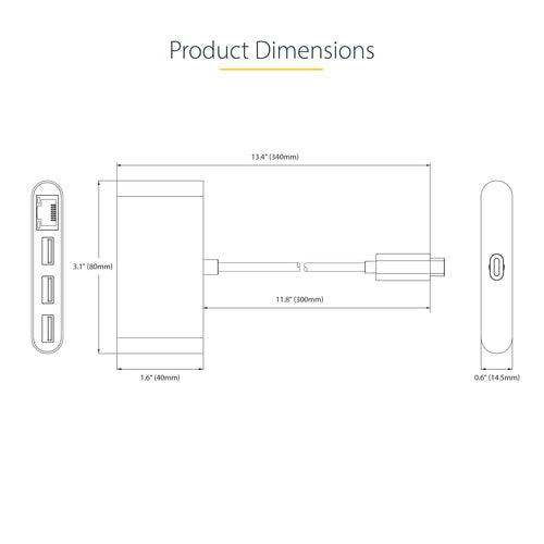StarTech.com HB30C3A1GEA2 - 3-Port USB-C Hub with Ethernet Portable