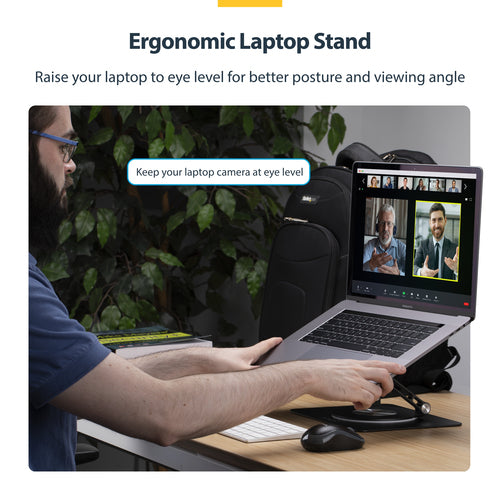 STARTECH.COM ROTATING LAPTOP STAND, 360 SWIVEL, ERGONOMIC DESK RISER, 5 YR